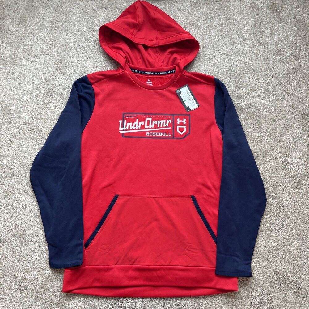 Under Armour Baseball Graphic Hoodie Mens Large Red Fleece UA Modern NWT Casual